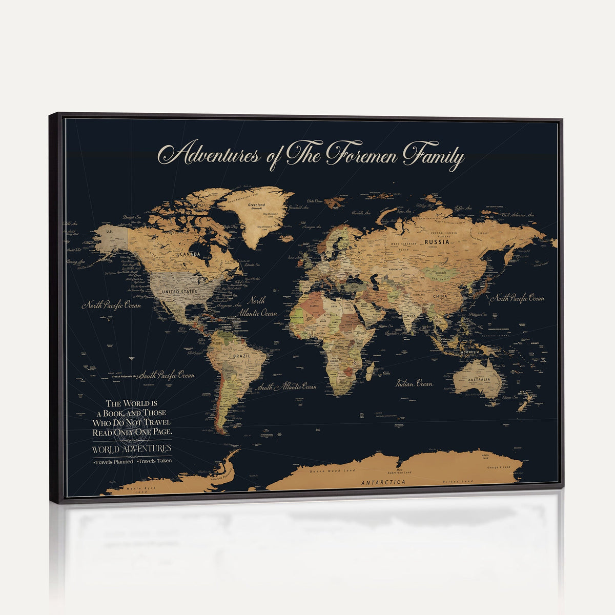 Personalized White Minimalist World Travel Map Wall Art with Pins, Places Visited Tracker, Entryway and Hallway Decor