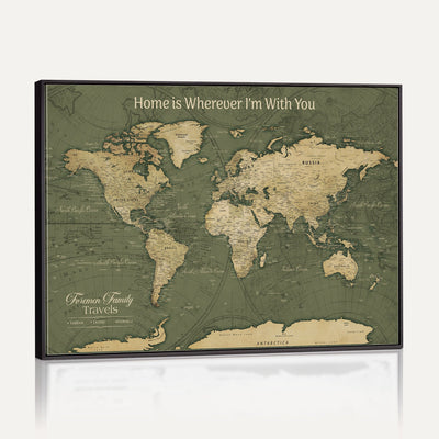 31715895-MGV-CV-36X24 - Custom Push Pin World Map Wall Art Canvas Print | Personalized Travel Tracker with Pins Framed Large for Home and Office Decor