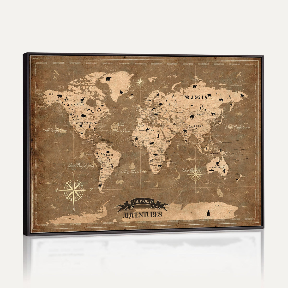 16235283-MGV-CV-36X24 - Custom World Travel Map Wall Art with Pins, Family Travel Tracker, Living Room and Bedroom Decor