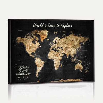 73732636-MGV-CV-36X24 - Custom Push Pin World Map Wall Art Canvas Print | Personalized Travel Tracker with Pins Framed Large for Home and Office Decor