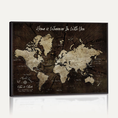 Personalized Watercolor Push Pin World Map Canvas Wall Art, Custom Framed Travel Map - NEWMAP-094