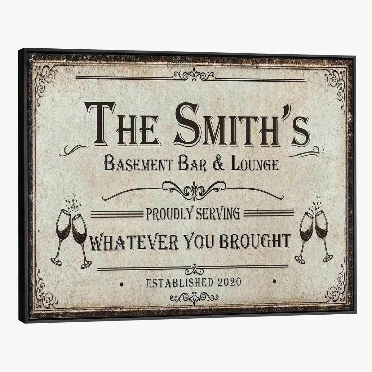 Custom Basement Bar & Lounge Sign Canvas, Personalized Family Name Art
