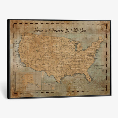 87620242-MGV-CV-36X24 - Personalized USA Push Pin Travel Map Wall Art Canvas Print | Custom United States Map | Push Pin Map - USA Bucket List Map