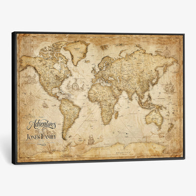 60956619-MGV-CV-36X24 - Custom Push Pin World Map Canvas Print | Personalized Travel Map Wall Art