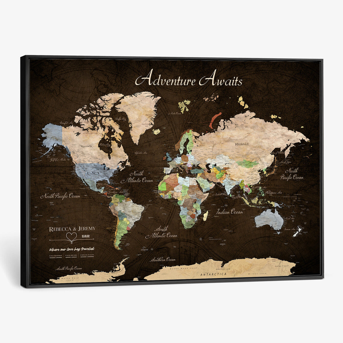 95753799-MGV-CV-36X24 - Custom Push Pin World Map Canvas Print | Personalized Travel Map Wall Art