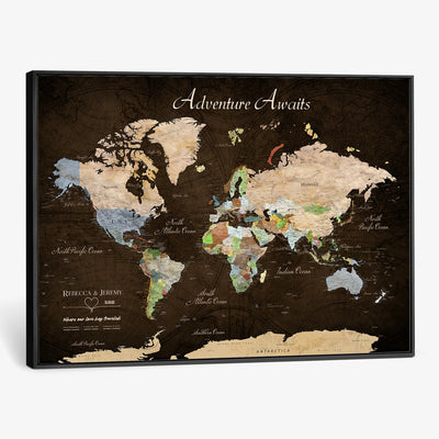 95753799-MGV-CV-36X24 - Custom Push Pin World Map Canvas Print | Personalized Travel Map Wall Art