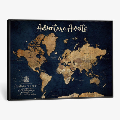 44399597-MGV-CV-36X24 - Custom Push Pin World Map Canvas Print | Personalized Travel Map Wall Art