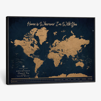 45598170-MGV-CV-36X24 - Custom Push Pin World Map Canvas Print | Personalized Travel Map Wall Art