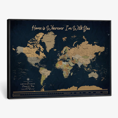 14276407-MGV-CV-36X24 - Custom Push Pin World Map Canvas Print | Personalized Travel Map Wall Art