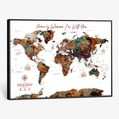 116MESUT-MGV-CV-36X24 - Custom Push Pin World Map Canvas Print | Personalized Travel Map Wall Art