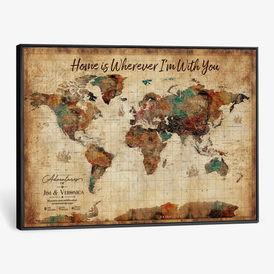 48389322-MGV-CV-36X24 - Custom Push Pin World Map Canvas Print | Personalized Travel Map Wall Art
