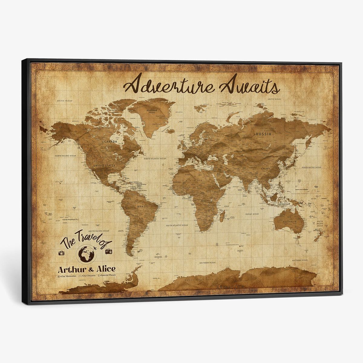 43427501-MGV-CV-36X24 - Custom Push Pin World Map Canvas Print | Personalized Travel Map Wall Art