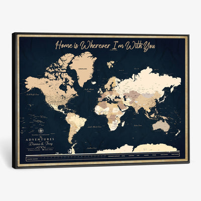 29990805-MGV-CV-36X24 - Custom Push Pin World Map Canvas Print | Personalized Travel Map Wall Art