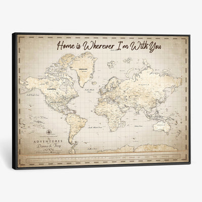 40086720-MGV-CV-36X24 - Custom Push Pin World Map Canvas Print | Personalized Travel Map Wall Art