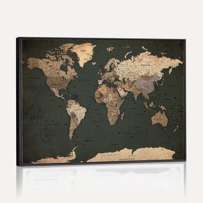 42327656-MGV-CV-36X24 - Extra Large Framed Personalize Push Pin World Map Wall Art Canvas Print for Travel Tracking - NEWMAP-116