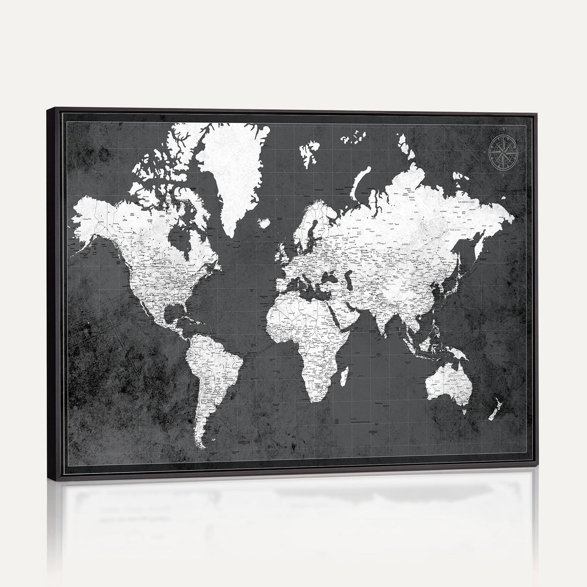 78574966-MGV-CV-36X24 - Extra Large Framed Personalize Push Pin World Map Wall Art Canvas Print for Travel Tracking - NEWMAP-128