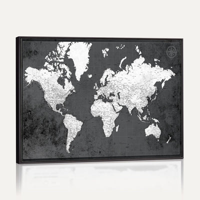 78574966-MGV-CV-36X24 - Extra Large Framed Personalize Push Pin World Map Wall Art Canvas Print for Travel Tracking - NEWMAP-128