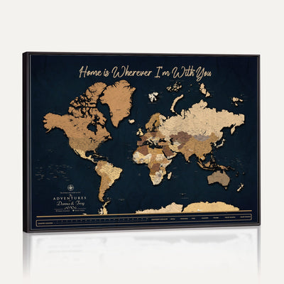 13903533-MGV-CV-36X24 - Extra Large Framed Personalize Push Pin World Map Wall Art Canvas Print for Travel Tracking - NEWMAP-152