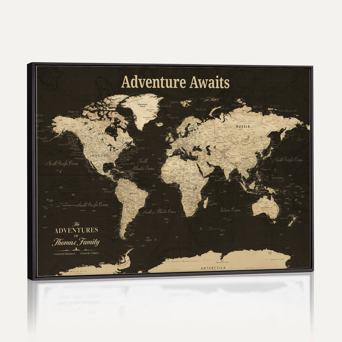 Custom Beige Modern World Travel Map Wall Art with Pins, Family Travel Tracker, Dining Room and Entryway Decor