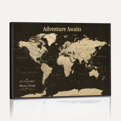 Custom Beige Modern World Travel Map Wall Art with Pins, Family Travel Tracker, Dining Room and Entryway Decor