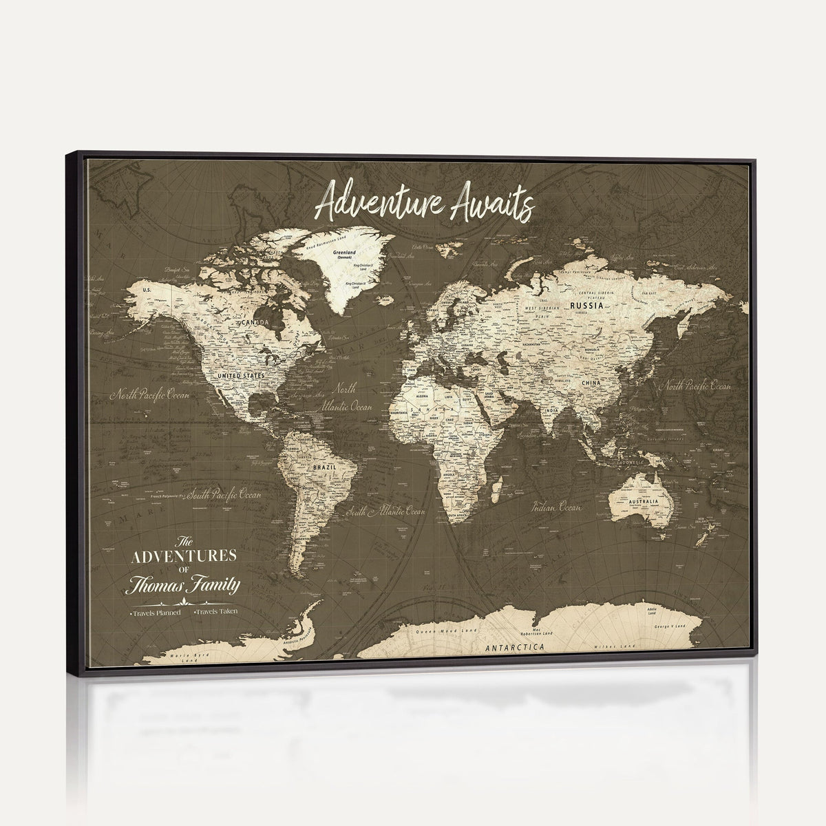 Personalized White Modern World Travel Map Wall Art with Pins, Honeymoon and Anniversary Gift, Living Room and Dining Room Decor