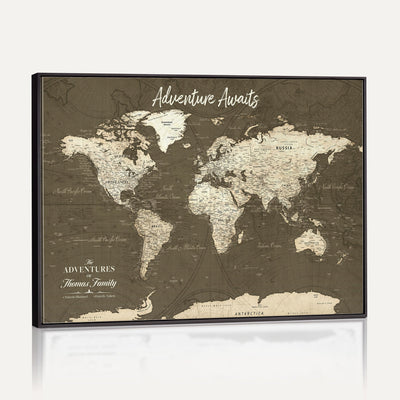 Personalized White Modern World Travel Map Wall Art with Pins, Honeymoon and Anniversary Gift, Living Room and Dining Room Decor