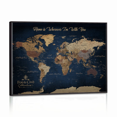 57774467-MGV-CV-36X24 - Custom Push Pin World Map Wall Art Canvas Print – Personalized Travel Tracker with Pins Framed Large for Home and Office Decor
