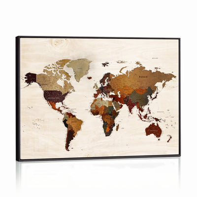 35728547D-MGV-CV-36X24 - Custom Push Pin World Map Wall Art Canvas Print – Personalized Travel Tracker with Pins Framed Large for Home and Office Decor