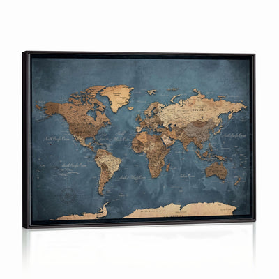 81949666D-MGV-CV-36X24 - Custom Push Pin World Map Wall Art Canvas Print – Personalized Travel Tracker with Pins Framed Large for Home and Office Decor