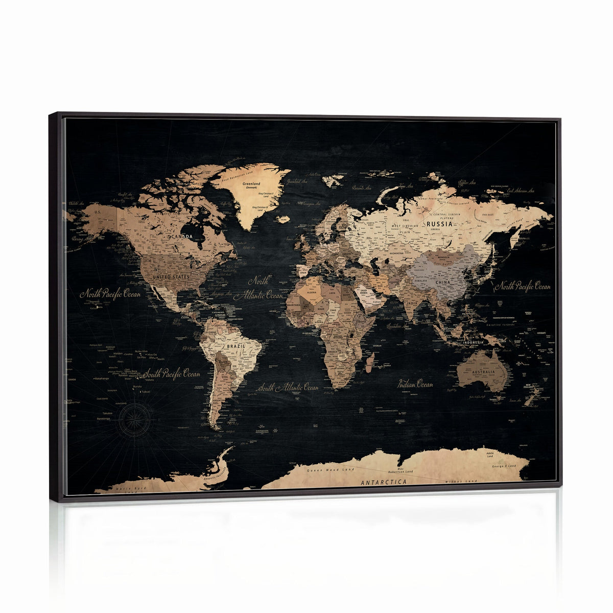 55335455D-MGV-CV-36X24 - Custom Push Pin World Map Wall Art Canvas Print – Personalized Travel Tracker with Pins Framed Large for Home and Office Decor