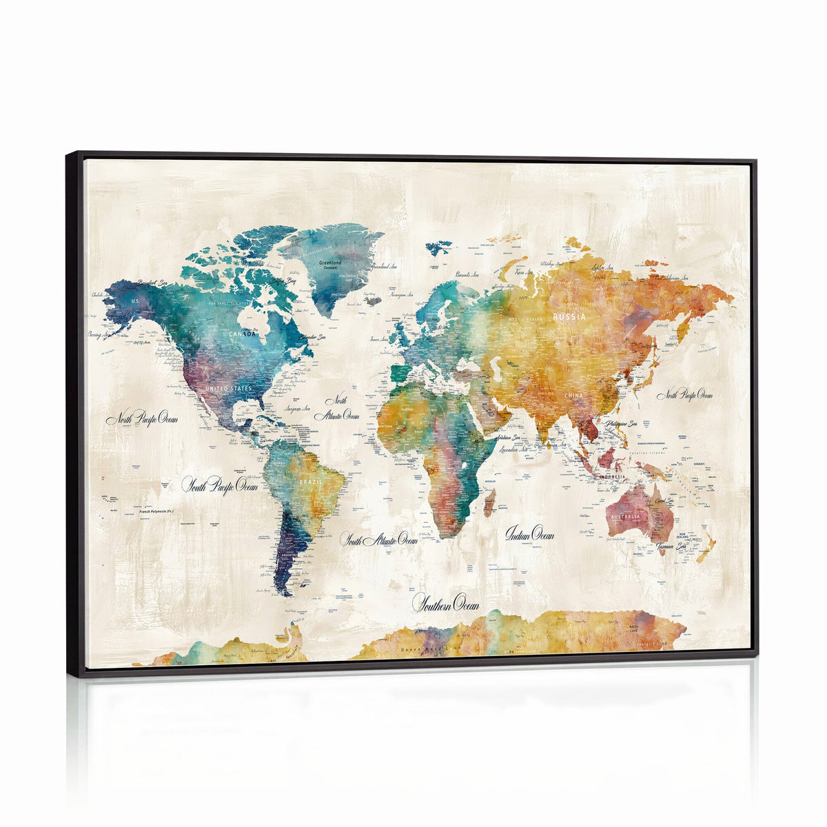 53654999D-MGV-CV-36X24 - Custom Push Pin World Map Wall Art Canvas Print – Personalized Travel Tracker with Pins Framed Large for Home and Office Decor