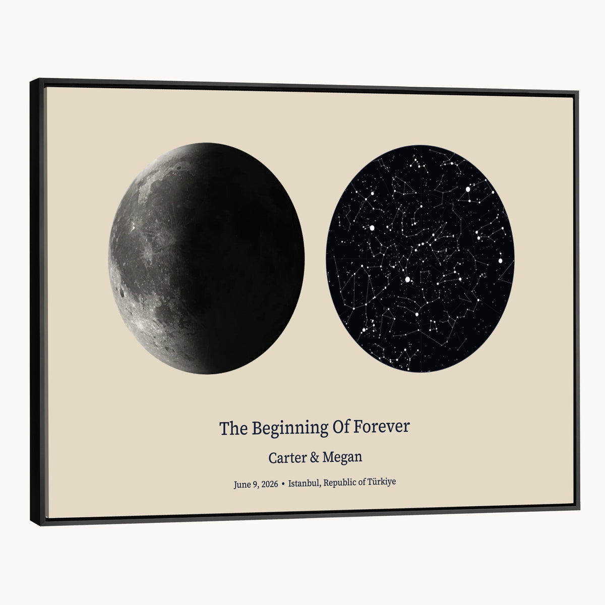 CSTM914LIRIKD-MGV-CV-36X24 - Moon and Stars Canvas Print – Personalized Moon Phase and Star Map Wall Art