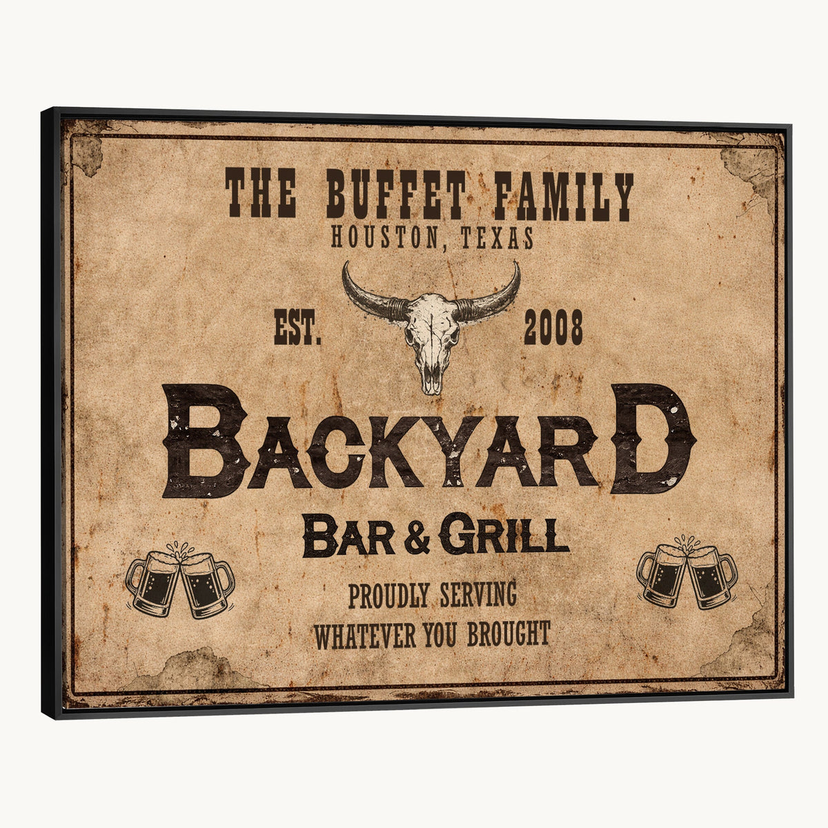 Custom Backyard Bar & Grill Sign Canvas, Personalized Family Name Sign