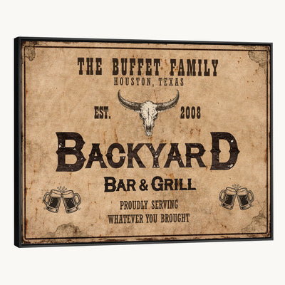 Custom Backyard Bar & Grill Sign Canvas, Personalized Family Name Sign