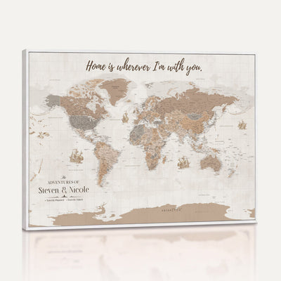 Personalized Push Pin Travel Map Canvas Print, Honeymoon and Anniversary Gift, Family Room and Hallway Decor