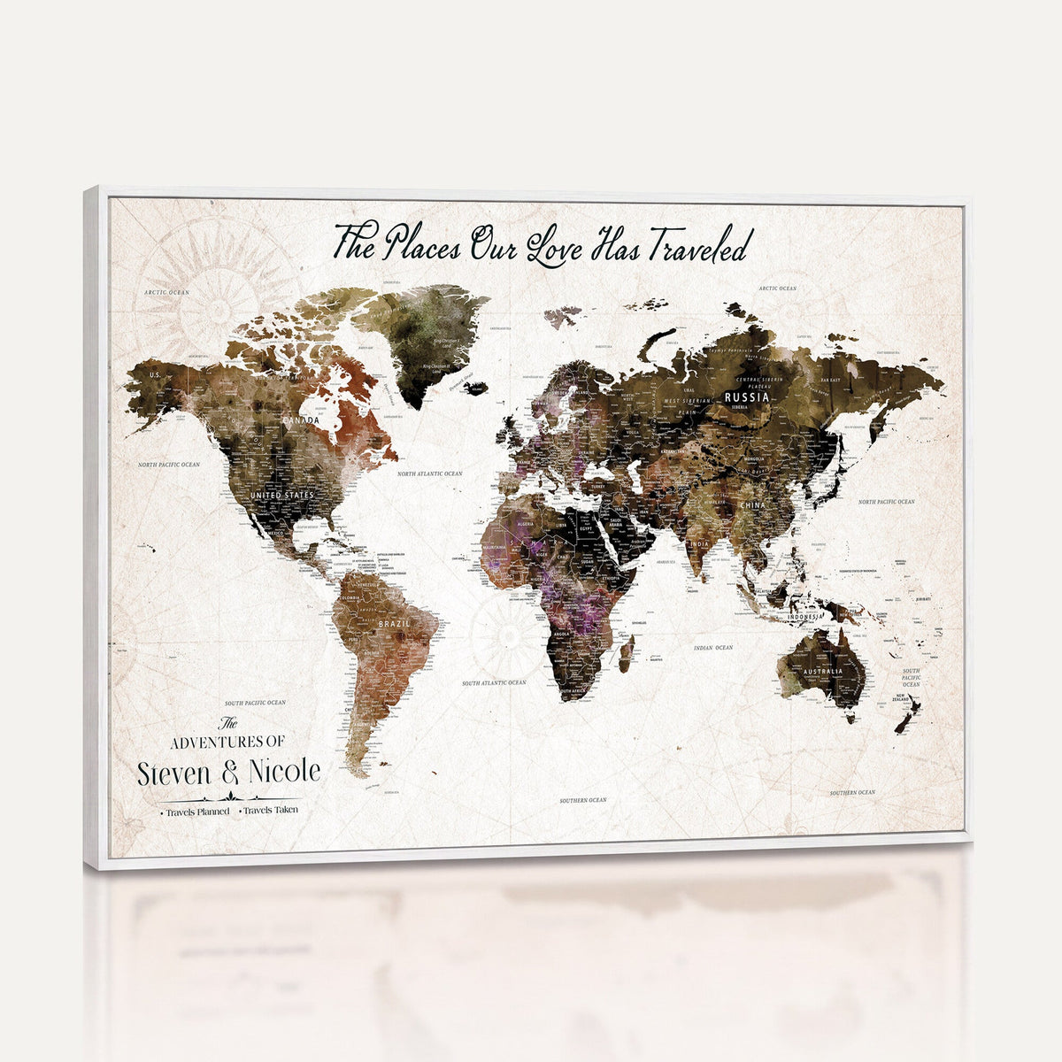 34345515-MGV-CV-36X24 - Custom Push Pin World Map Wall Art Canvas Print | Personalized Travel Tracker with Pins Framed Large for Home and Office Decor
