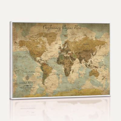 Personalized Navy Push Pin Travel Map Canvas Print, Couples Countries Visited Map, Living Room and Dining Room Decor