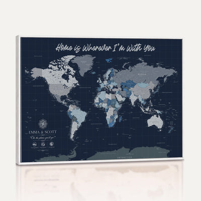 NEWMAP-18-MGV-CV-36X24 - Custom Push Pin World Map Wall Art Canvas Print | Personalized Travel Tracker with Pins Framed Large Print - NEWMAP-18