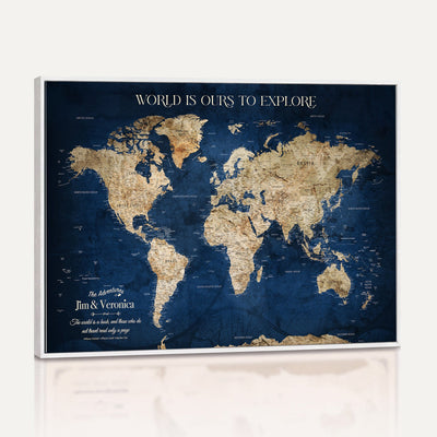 35296308-MGV-CV-36X24 - Custom Push Pin World Map Wall Art Canvas Print | Personalized Travel Tracker with Pins Framed Large for Home and Office Decor