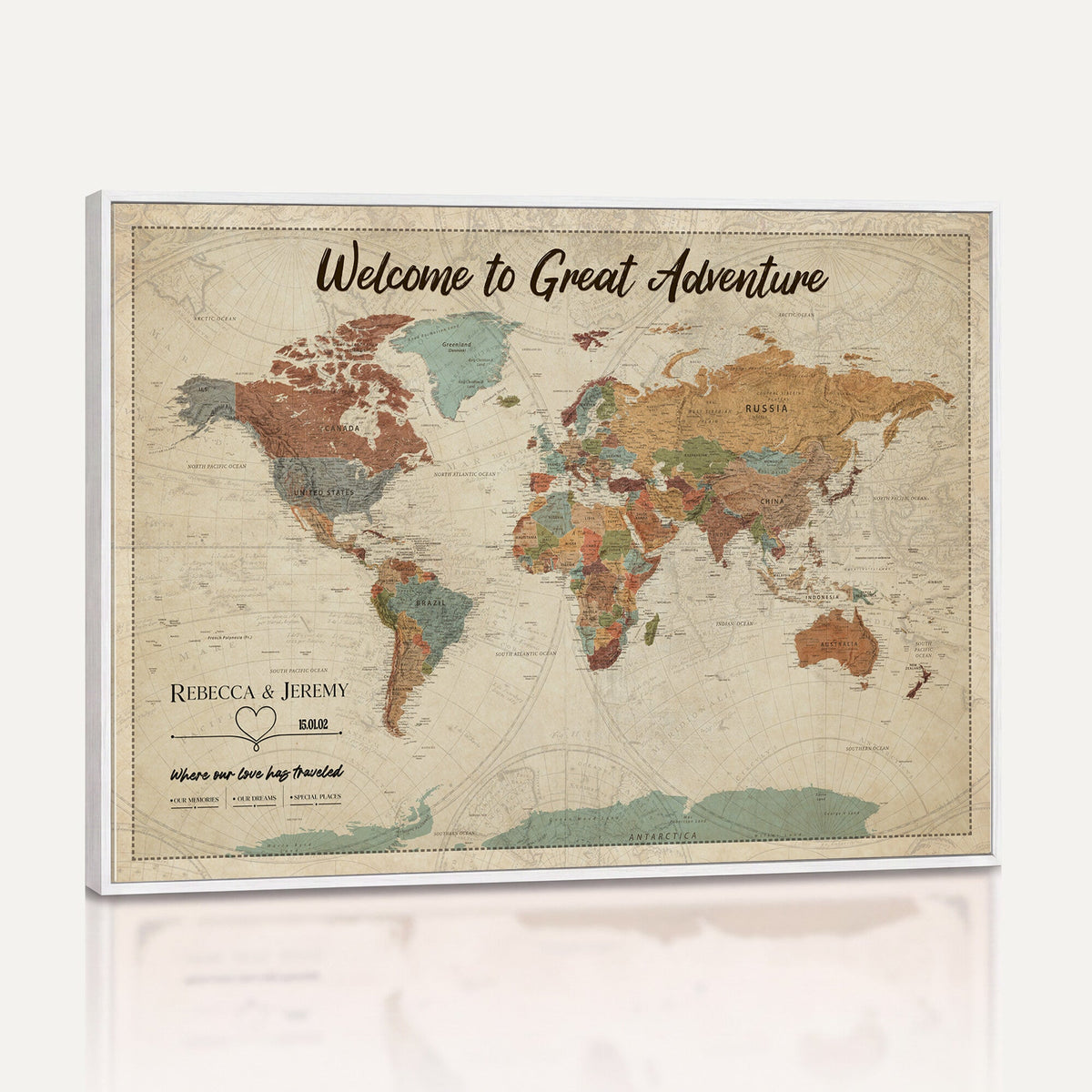 Large Personalized Beige Minimalist Push Pin World Map Wall Art, Next Trip Planner Map, Bedroom and Home Office Decor