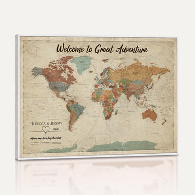 Large Personalized Beige Minimalist Push Pin World Map Wall Art, Next Trip Planner Map, Bedroom and Home Office Decor