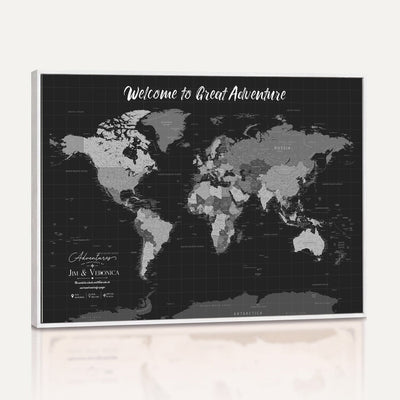 Custom Framed Navy Vintage World Map Canvas with Push Pins, Next Trip Planner Map, Entryway and Hallway Decor
