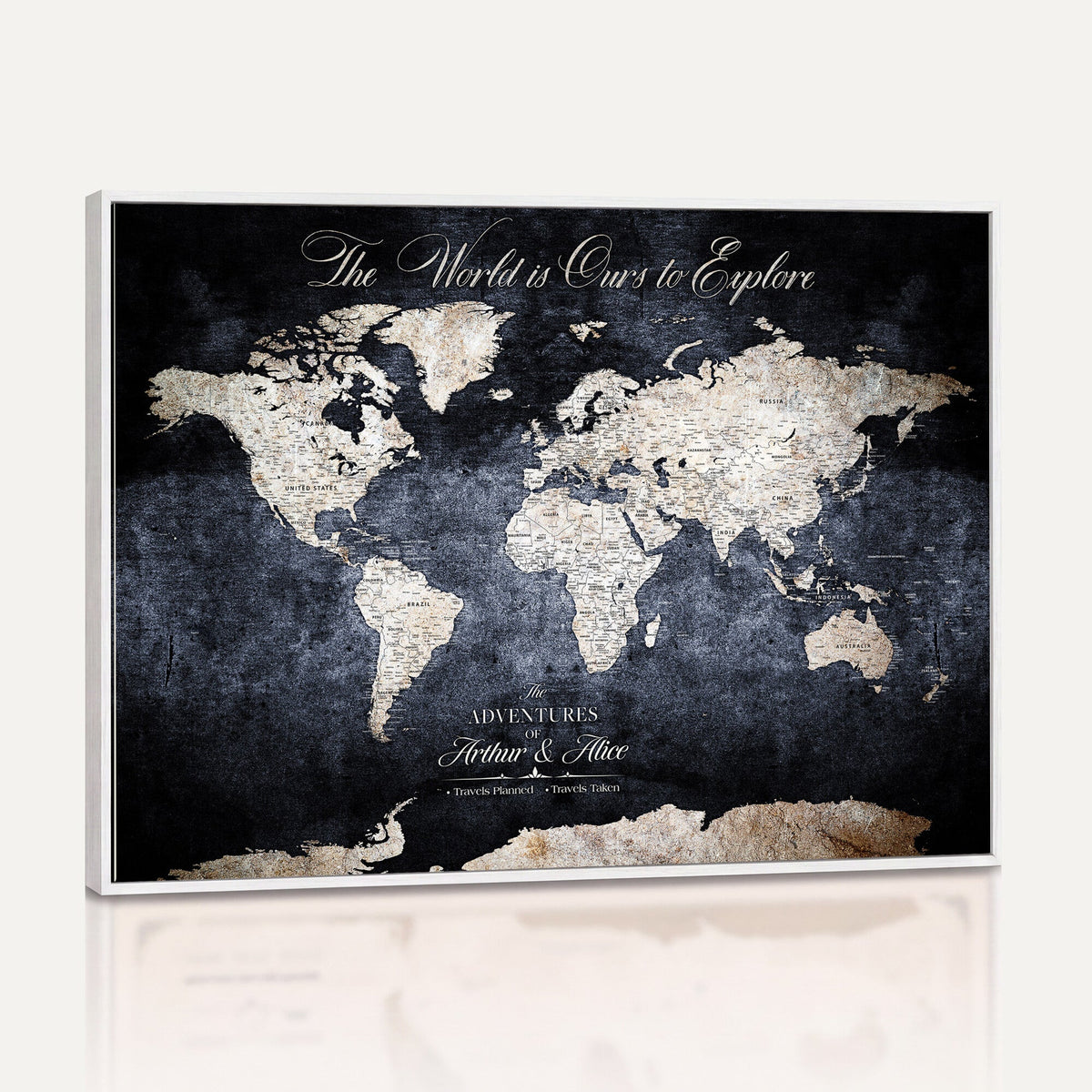 Personalized Beige Modern Push Pin Travel Map Canvas Print, Places Visited Tracker, Study and Entryway Decor