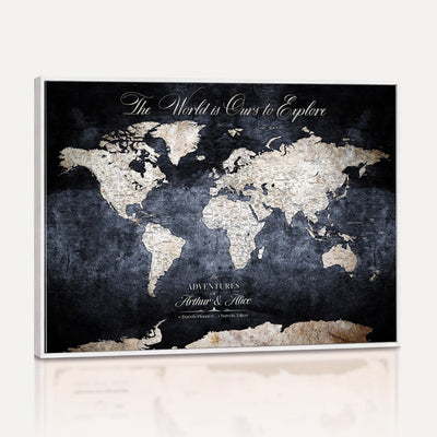 Personalized Beige Modern Push Pin Travel Map Canvas Print, Places Visited Tracker, Study and Entryway Decor