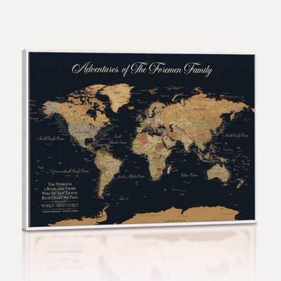 Personalized White Minimalist World Travel Map Wall Art with Pins, Places Visited Tracker, Entryway and Hallway Decor