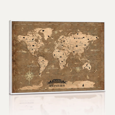 16235283-MGV-CV-36X24 - Custom World Travel Map Wall Art with Pins, Family Travel Tracker, Living Room and Bedroom Decor
