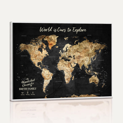 73732636-MGV-CV-36X24 - Custom Push Pin World Map Wall Art Canvas Print | Personalized Travel Tracker with Pins Framed Large for Home and Office Decor