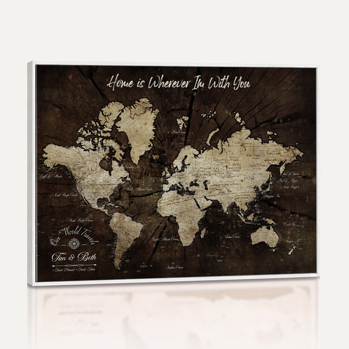 Personalized Watercolor Push Pin World Map Canvas Wall Art, Custom Framed Travel Map - NEWMAP-094