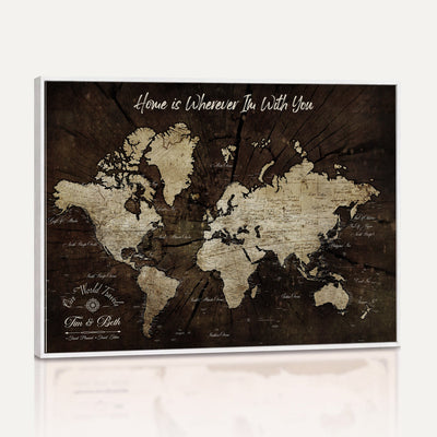Personalized Watercolor Push Pin World Map Canvas Wall Art, Custom Framed Travel Map - NEWMAP-094