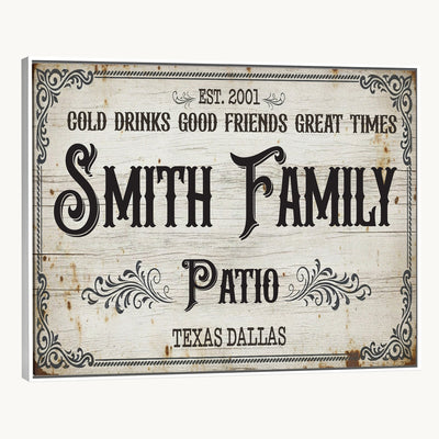 82858529-MGV-CV-36X24 - Custom Family Patio Sign Wall Art Canvas Print, Personalized Rustic Backyard Decor